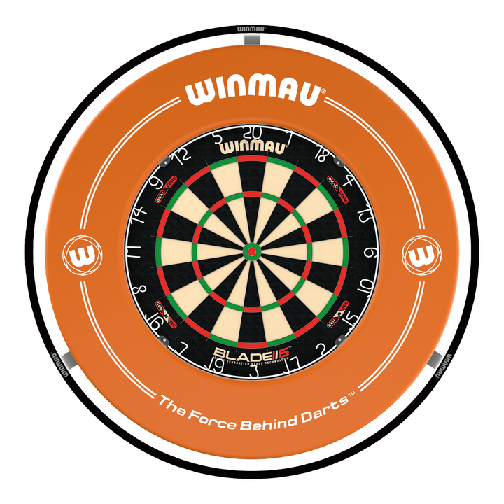 Winmau Blade 6 Dartboard, Surround & Light Bundle Blade 6 Dual Core / Orange / Winmau Plasma Light Boards