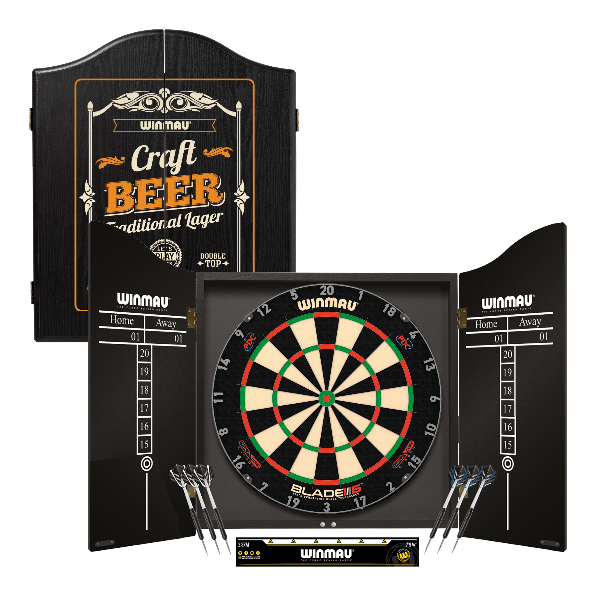 NPC Amusements Winmau Blade 6 TRIPLE CORE Dart Board + Aluminium Cabinet +  Darts Set 1EA