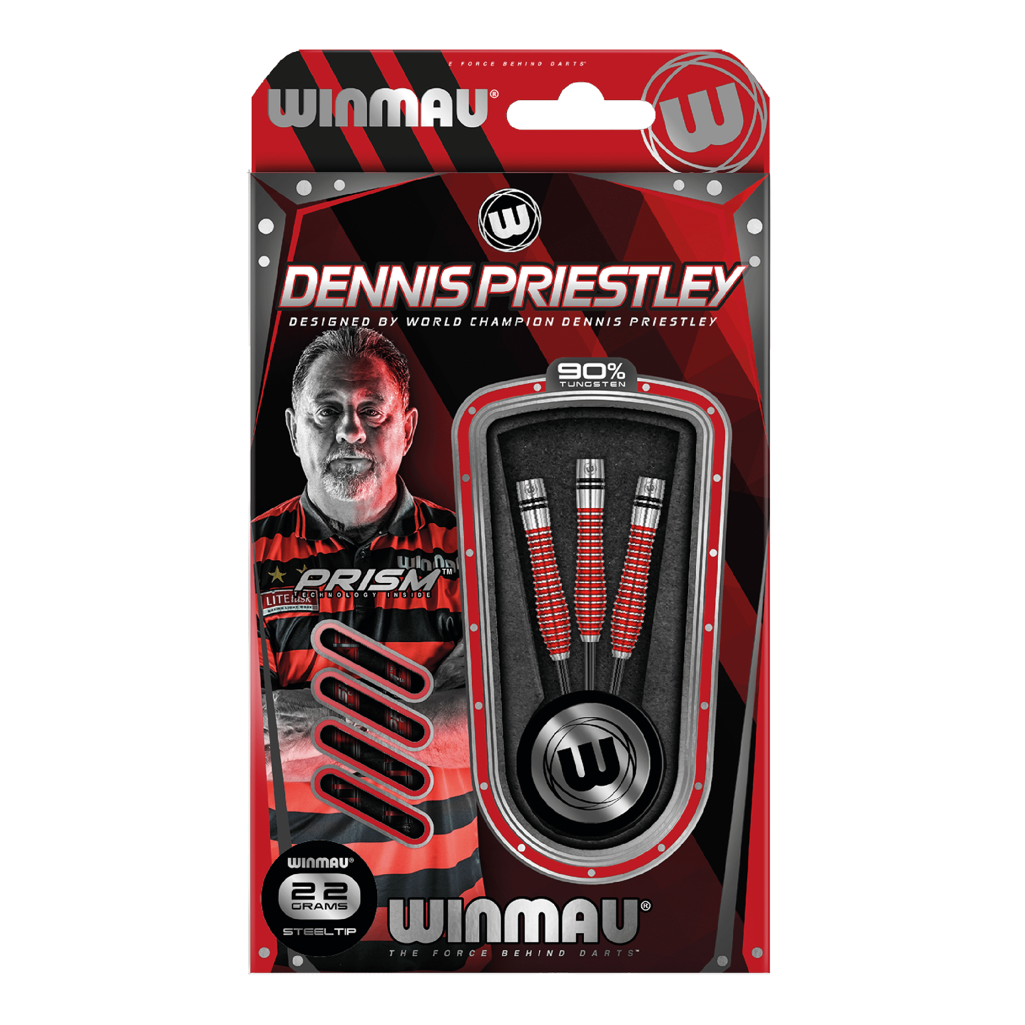 Winmau Dennis Priestley Steel Tip Darts - 90% Tungsten - 22 Grams Darts