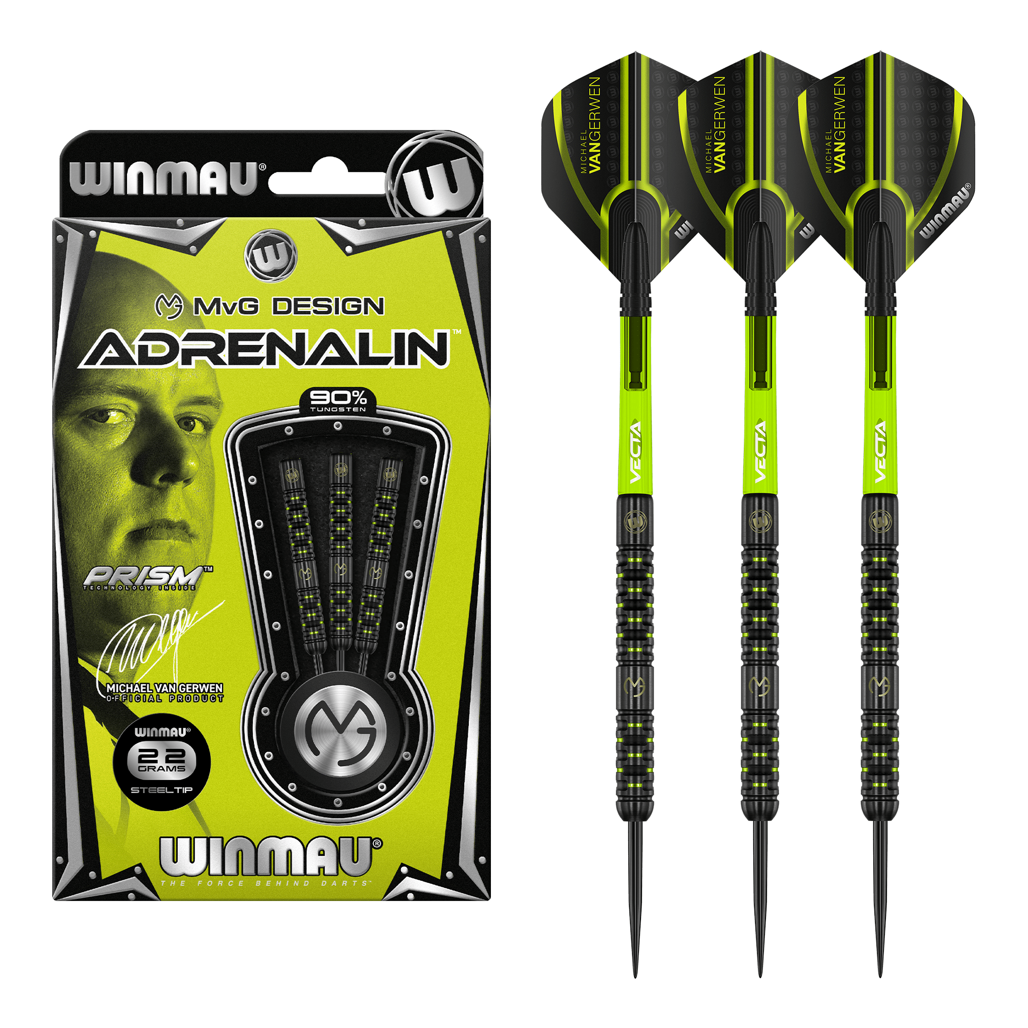 Winmau MVG Adrenalin Steel Tip Darts - 90% Tungsten - 22 Grams Darts