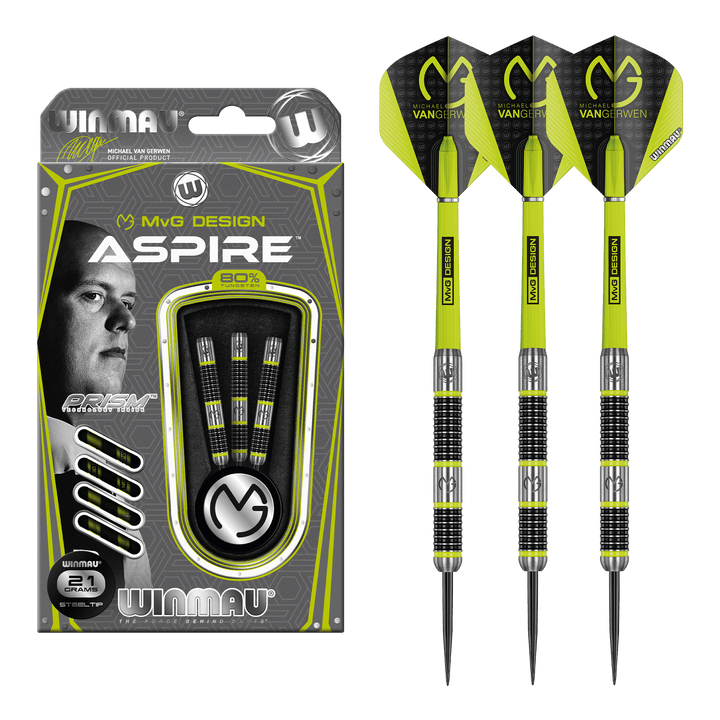 Winmau MVG Aspire Steel Tip Darts - 80% Tungsten - 21 Grams Darts