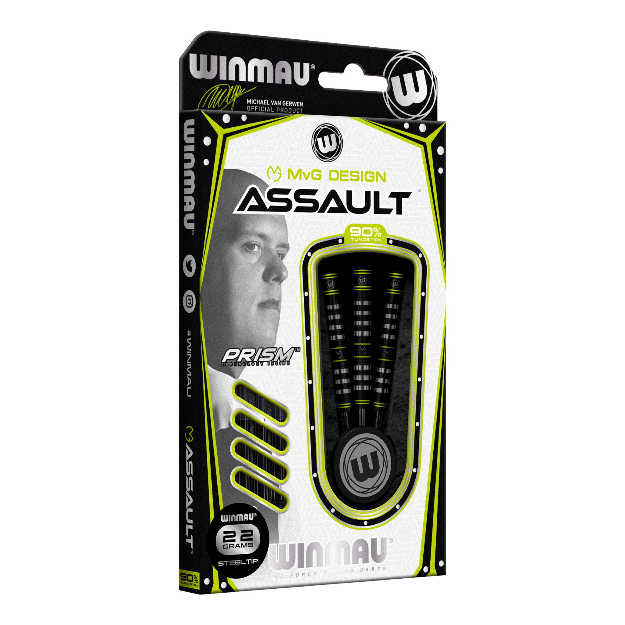 Winmau MVG Assault Steel Tip Darts - 90% Tungsten - 22 Grams Darts